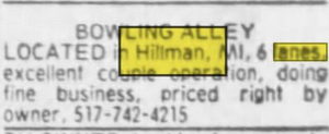 Hillman Lanes - Dec 6 1976 Ad For Sale